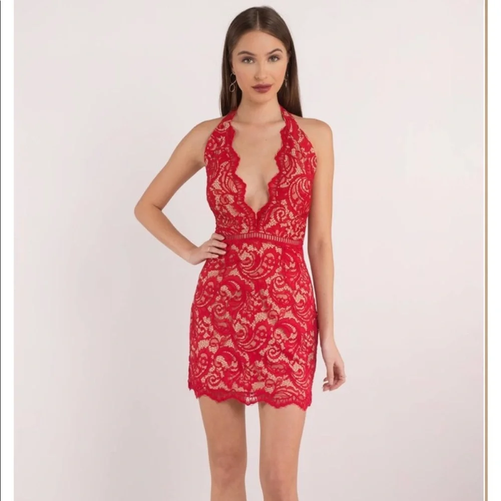 NWOT Plunging Red Dress - Picture 2 of 5